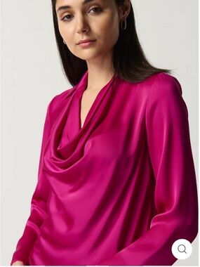 Joseph Ribkoff Fuchsia Drape Neck Satin Blouse size 14